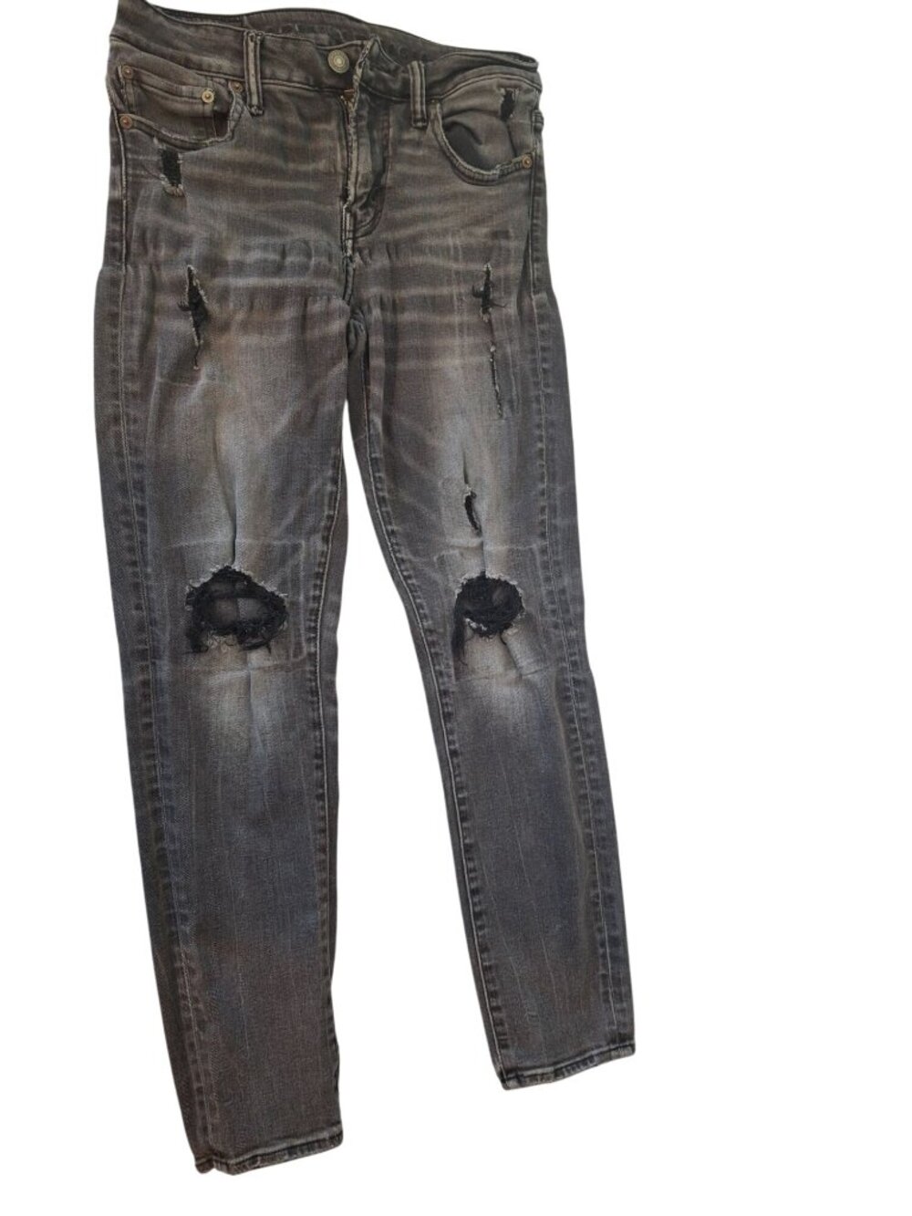 American Eagle Jeans Slim Distressed Ripped Gray Stretch Denim Thrashed